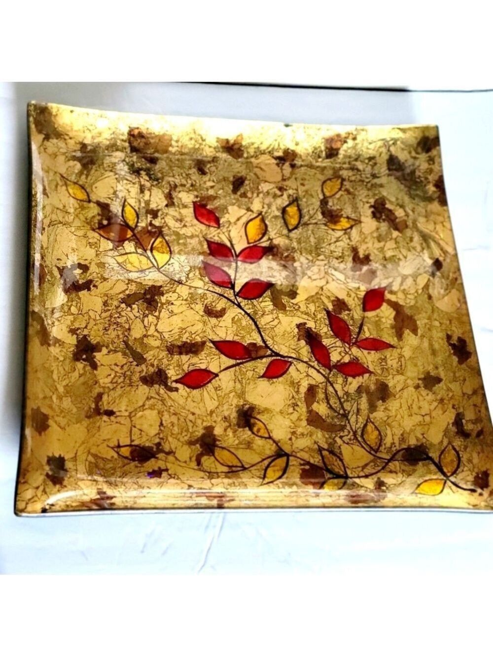 Gold Leaf Serving Tray 14x14 Glass